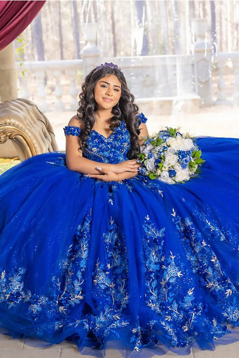 Princess Quinceanera Dress in Royal Blue with Appliques, Off the Shoulder