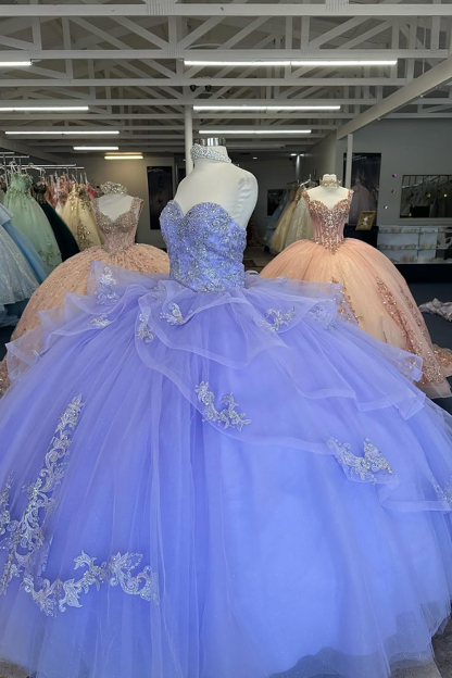 Sweetheart Quinceanera Dress in Blue with Princess Organza Applique and Beading