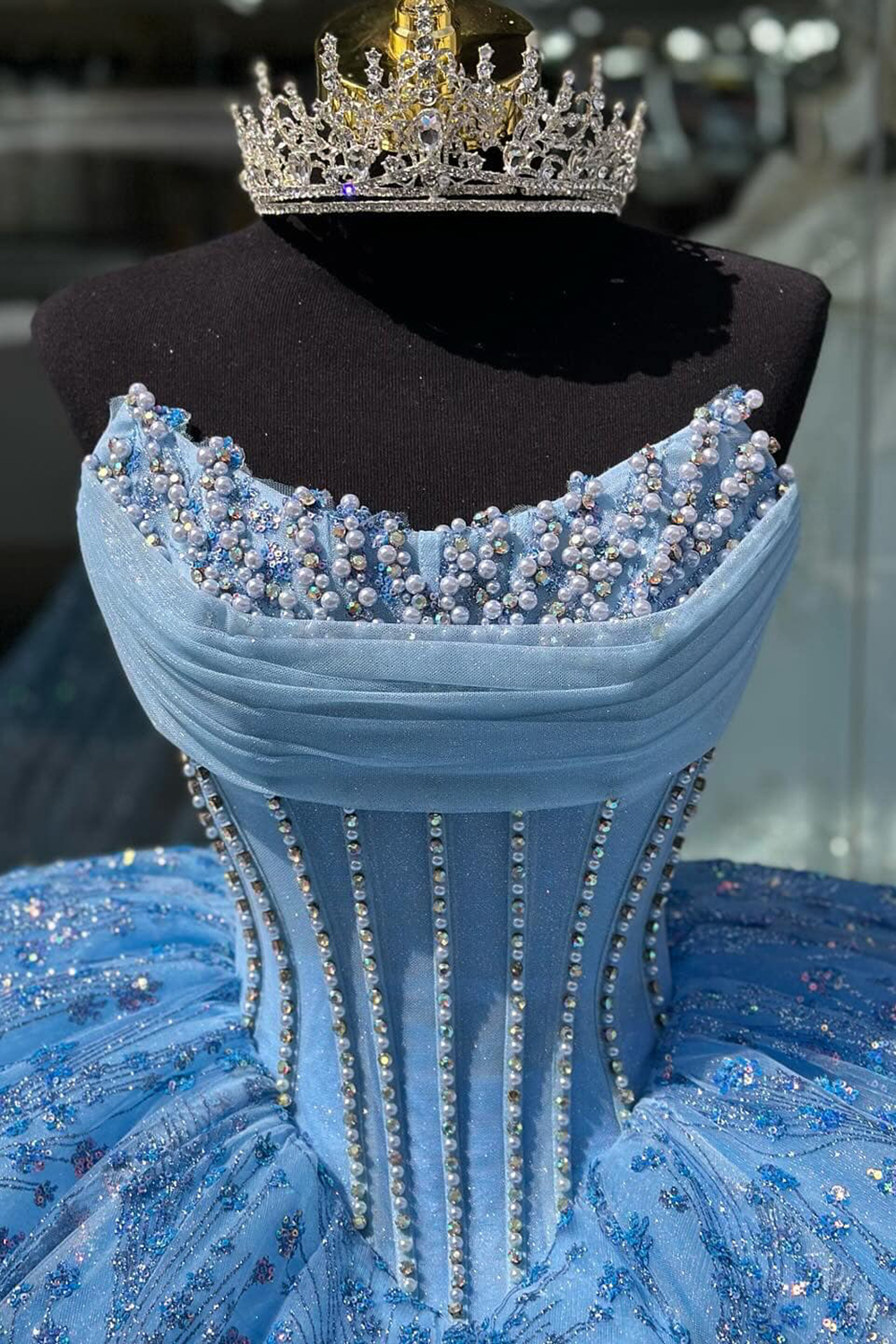 Sweetheart Ball Gown with Sparkly Blue Sequins and Beading for Quinceanera