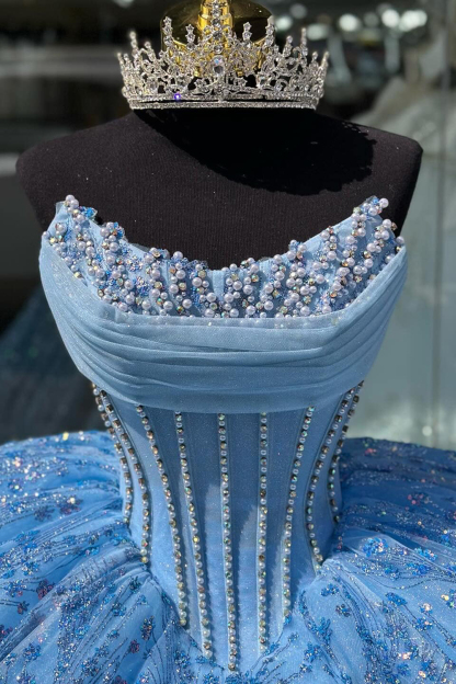 Sweetheart Ball Gown with Sparkly Blue Sequins and Beading for Quinceanera