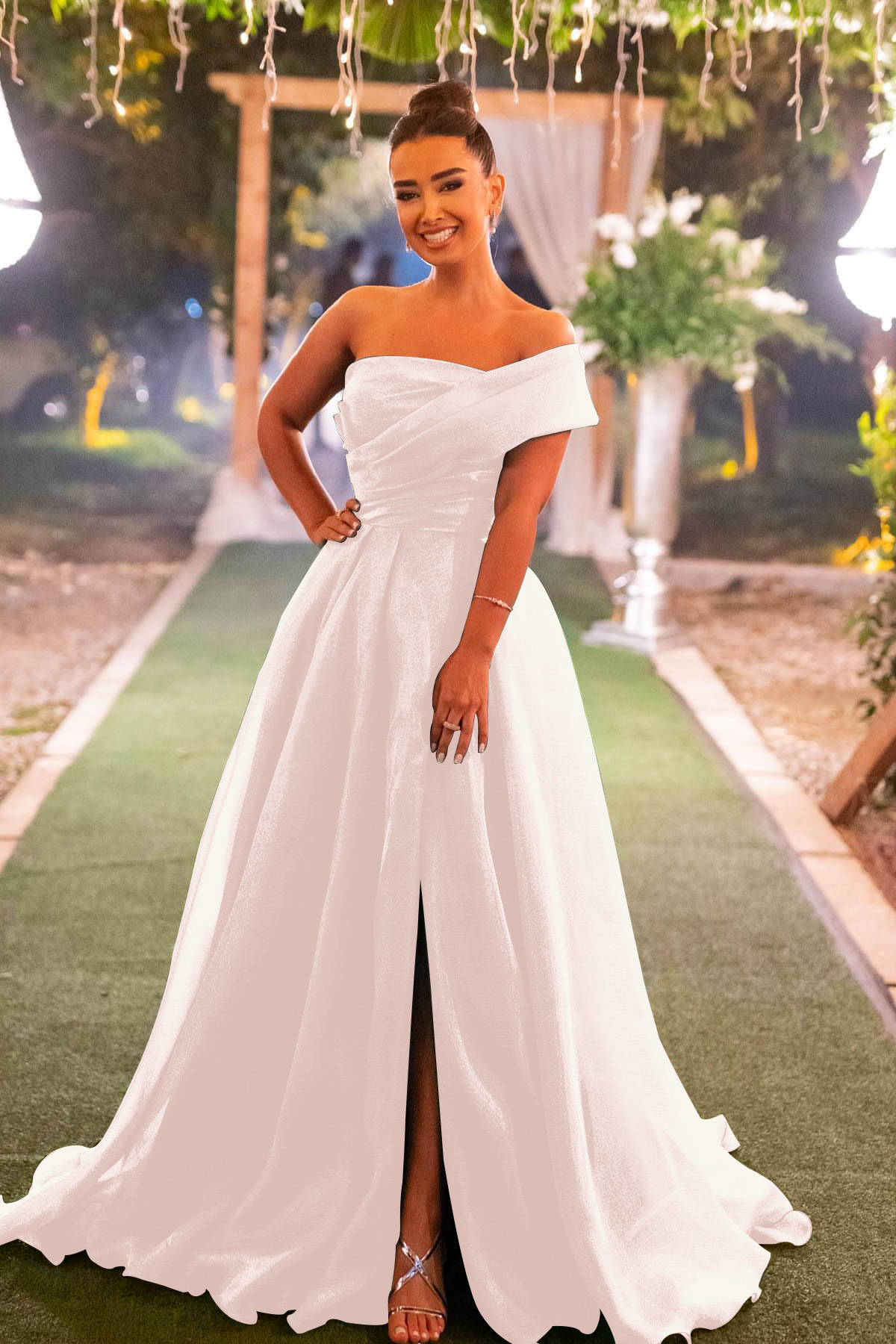 One Shoulder Dark Green Mermaid Front Split Evening Dress With Bowknot Strapless