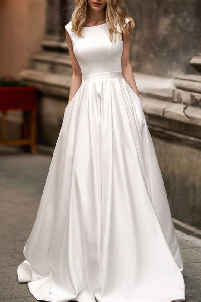 Cap Sleeves Wedding Dress with Pockets
