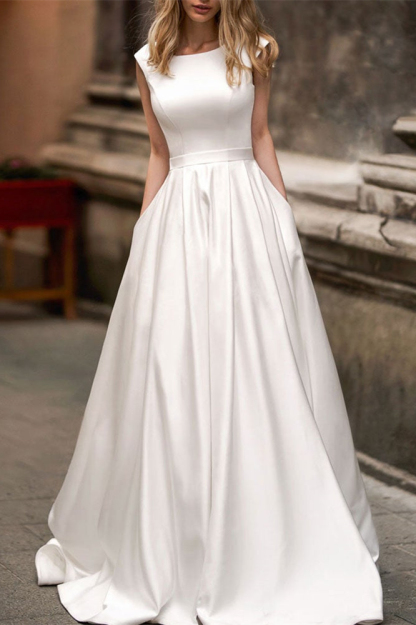 Cap Sleeves Wedding Dress with Pockets