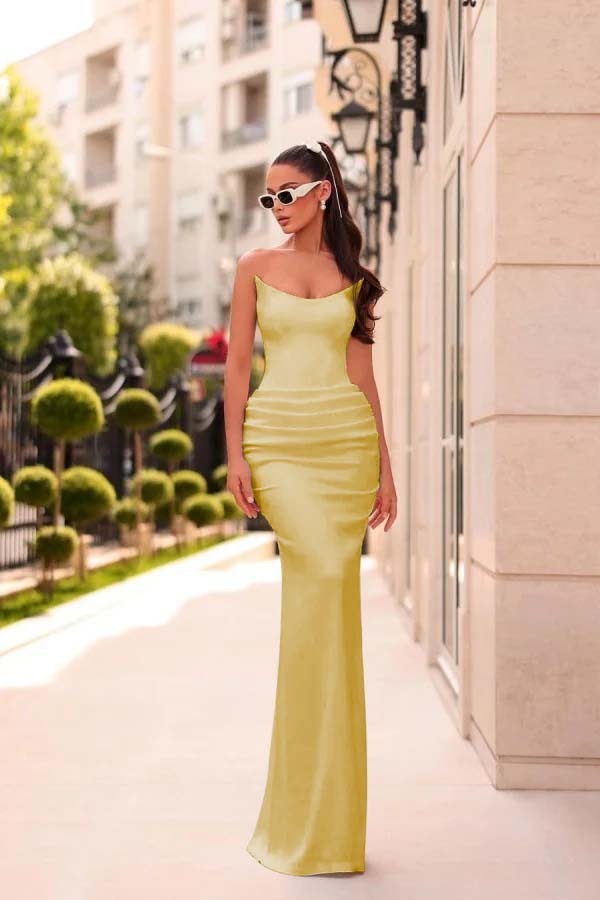 White Elegant Strapless Chic Long Evening Dress With Pleats