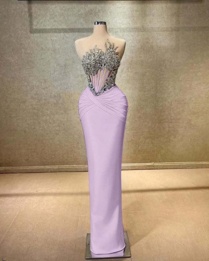Strapless Sleeveless Long Mermaid Formal Dress With Beading Pleated