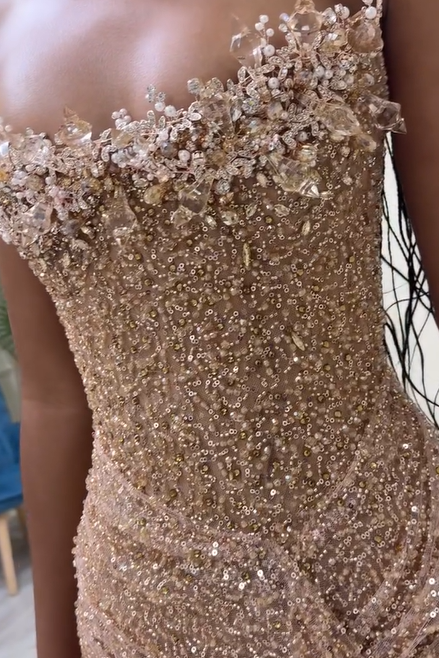 Strapless Sleeveless Long Mermaid Formal Dress With Sequins Split