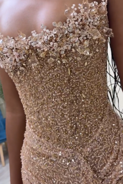 Strapless Sleeveless Long Mermaid Formal Dress With Sequins Split