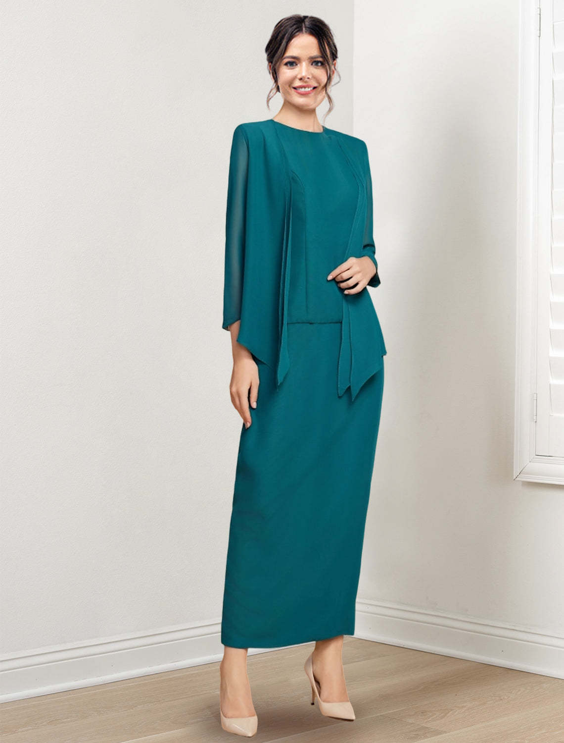 Ankle-Length Mother of the Bride Sheath/Column Dresses with Jewel Neck