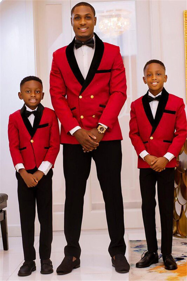Fancy Red Best-Fitted Double-Breasted Wedding Suits with Black Lapel