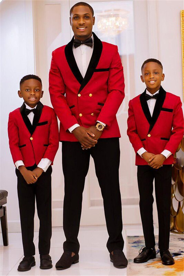 Fancy Red Best-Fitted Double-Breasted Wedding Suits with Black Lapel