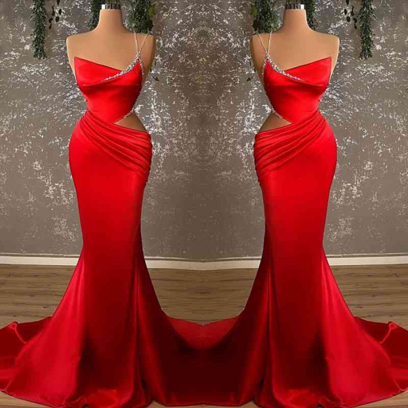 Glamorous Red Mermaid Spaghetti Strap Evening Dress