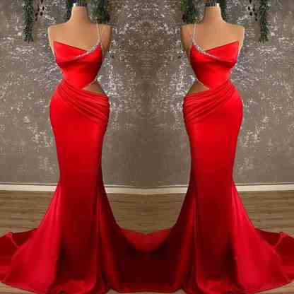 Glamorous Red Mermaid Spaghetti Strap Evening Dress