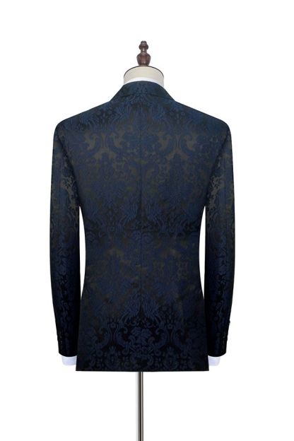 Black Silk Peak Lapel Men's Suits Dark Navy Jacquard Prom Suits for Weddings