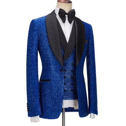 Fashion Slim Fit Royal Blue Sparkle Three-Piece One-Button Men's Suits