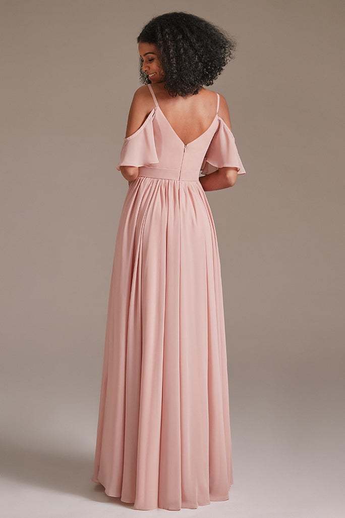Pink Sleeveless Spaghetti-Straps Bridesmaid Dress