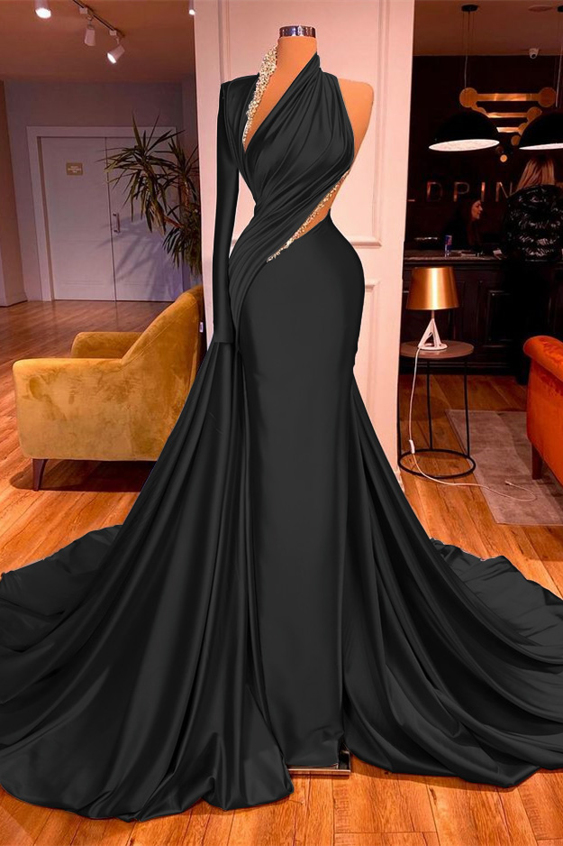 One-Shoulder Mermaid Long Sleeves Evening Dress Long With Beadings