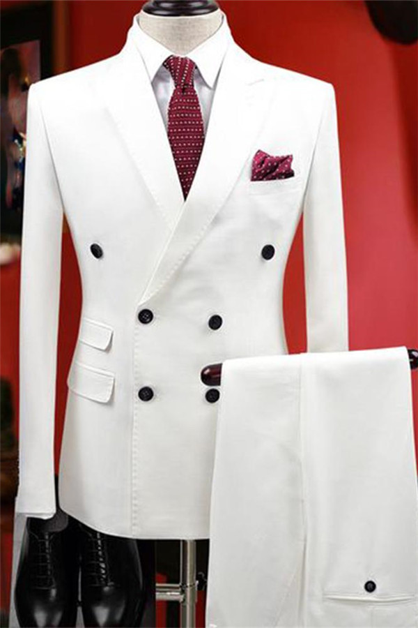 Handsome White Double-Breasted Two-Piece Wedding Suit for Men