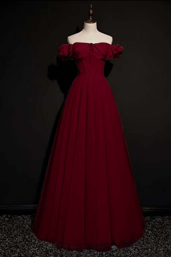 Off the Shoulder Strapless Sleeveless Long Formal Dress With Tulle