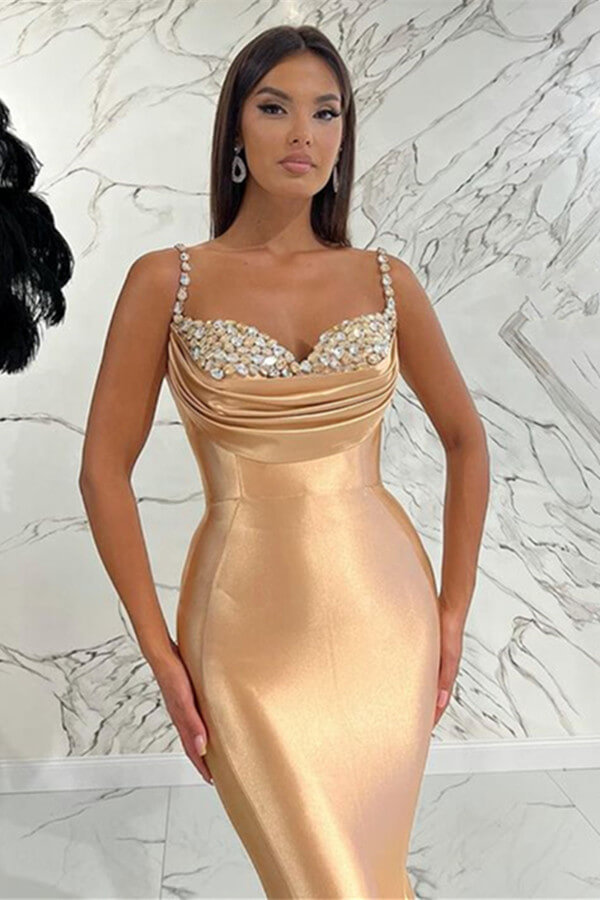 Spaghetti-Straps Sweetheart Evening Dress With Sequins Mermaid