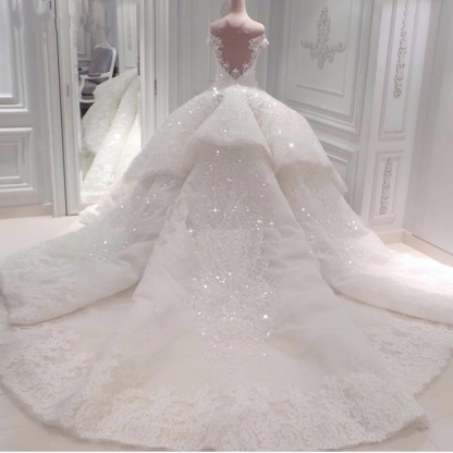 Beautiful Ball Gown Off-the-Shoulder Wedding Dress with Beadings Appliques