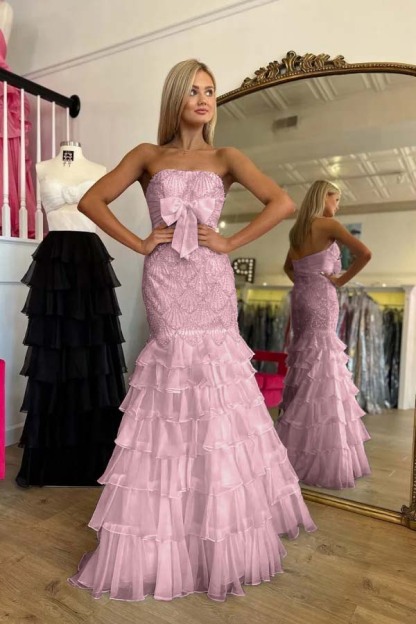 Strapless Sleeveless Long Mermaid Formal Dress With Beading Ruffle