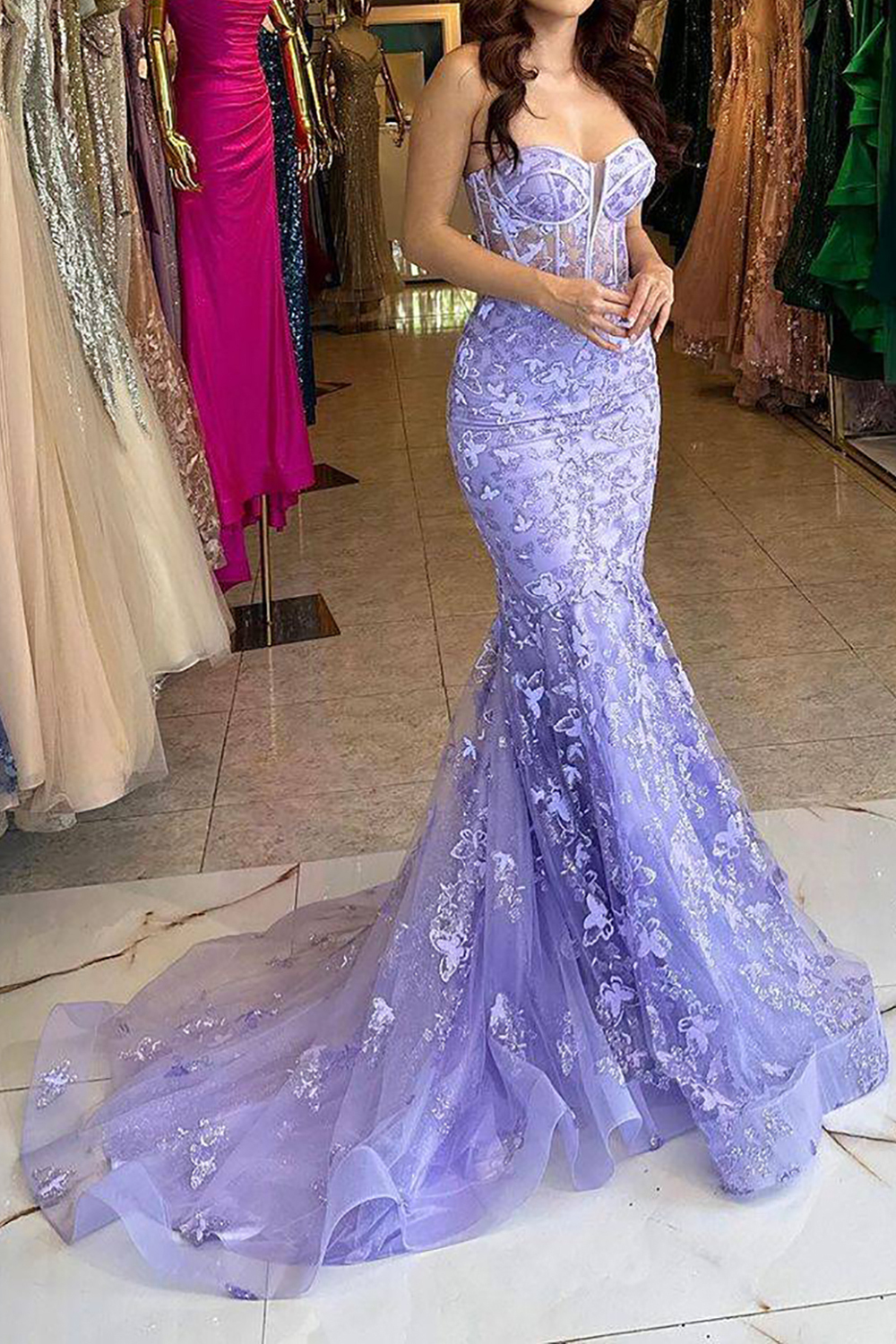 Elegant Blue Mermaid Sweetheart Corset Prom Dress Featuring Embroidery