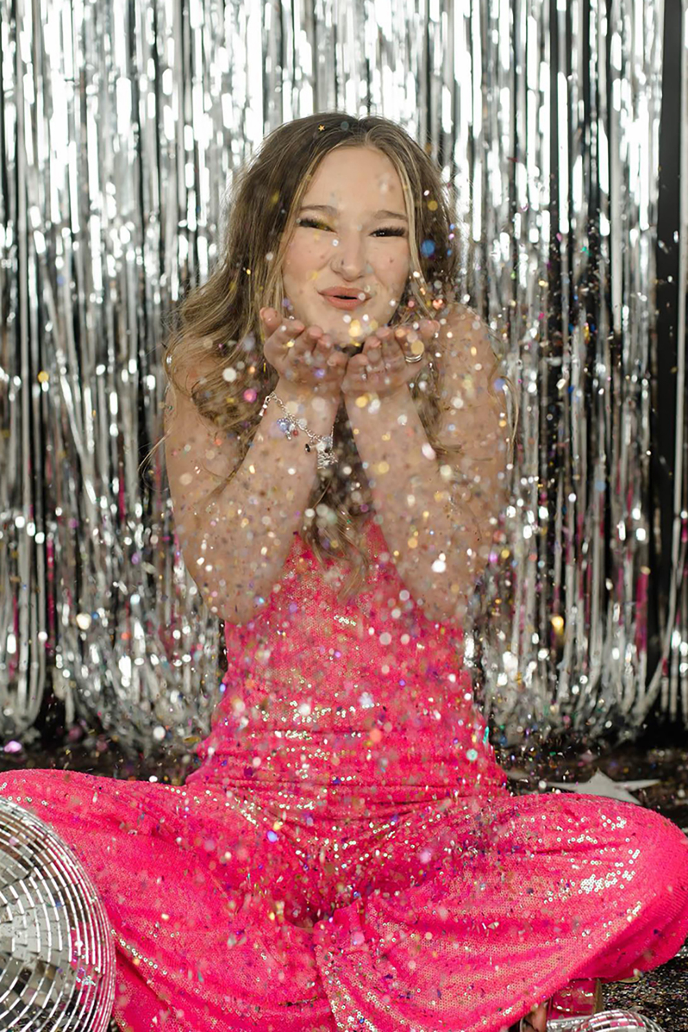 Long Prom Jumpsuits with Sparkly Fuchsia Sequins and Spaghetti Straps