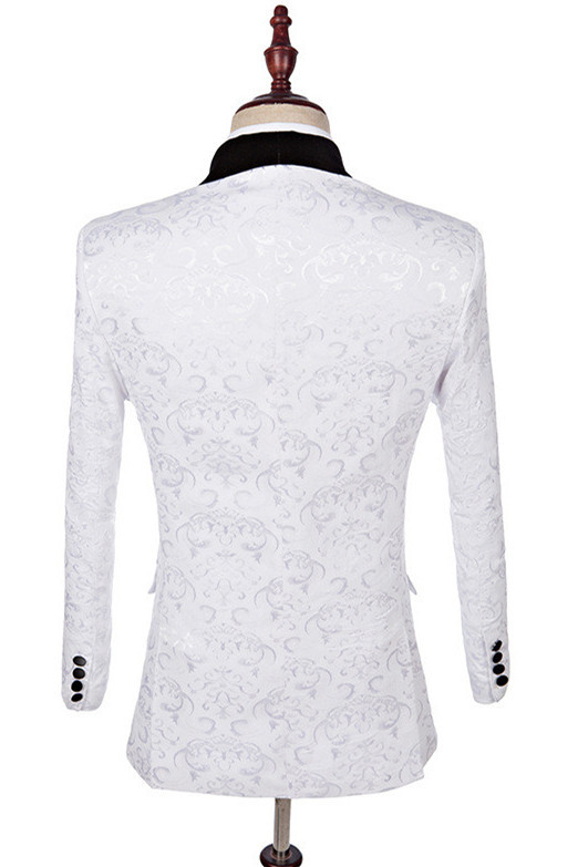 Dillon White Fashion Jacquard Shawl Lapel Three-Piece Wedding Suits