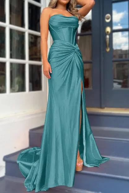 Royal Blue Mermaid Sweetheart Corset Prom Dress with Stunning Front Split