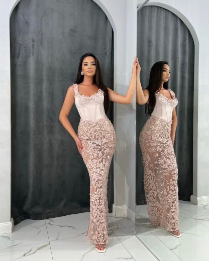 Sweetheart Formal Dress Dusty Sage With Flower Sleeveless Long Tulle Gown