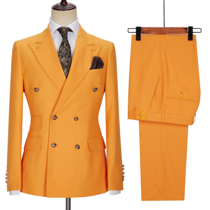 Benjamin New Arrival Orange Peaked Lapel Double-Breasted Men's Suits