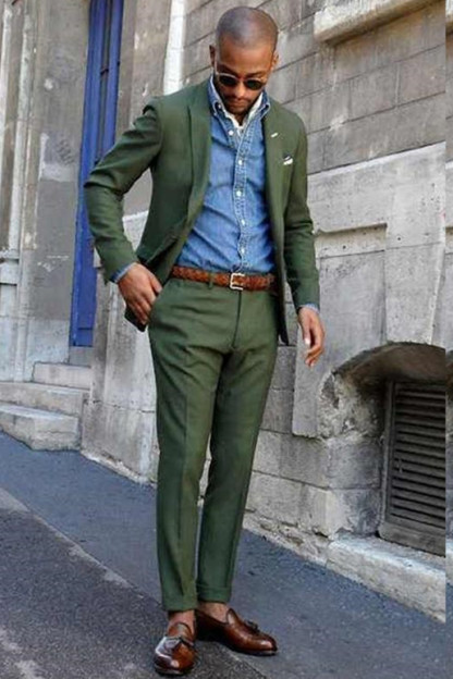 Gentle Dark Green Peaked Lapel Wedding Suits for Men