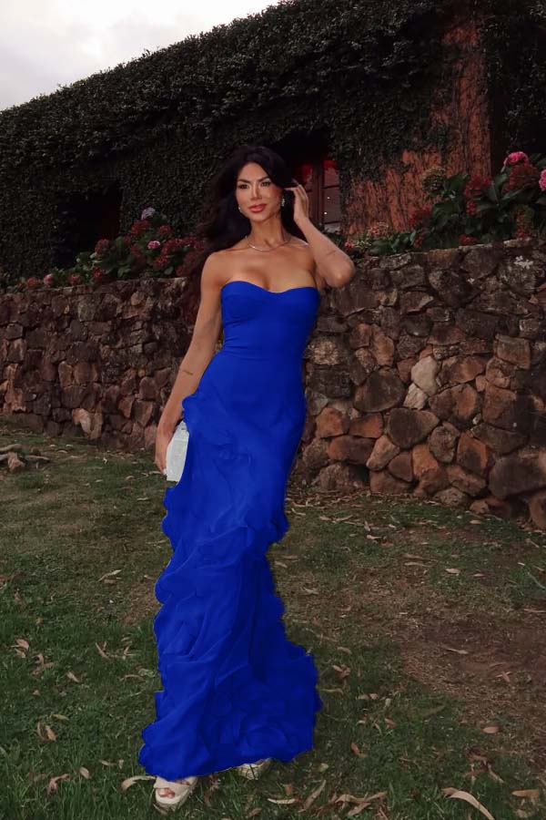 Chiffon Sweetheart Strapless Sleeveless Long Formal Dress With Ruffles