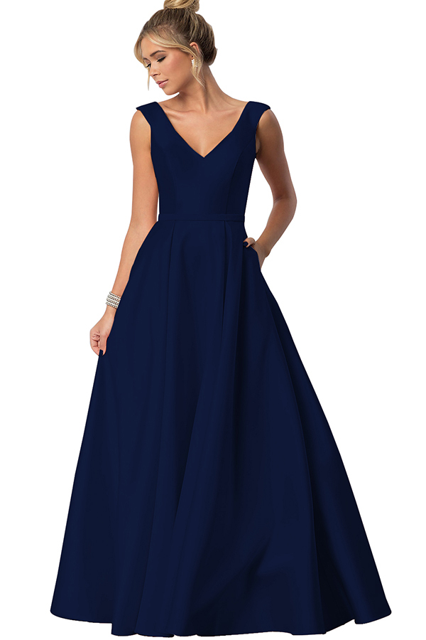 Sleeveless V-Neck Bridesmaid Dress with Pockets
