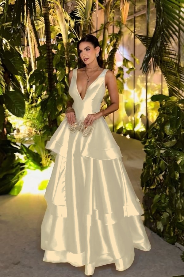 Straps Deep V Neck Sleeveless A Line Long Formal Dress With Pleated