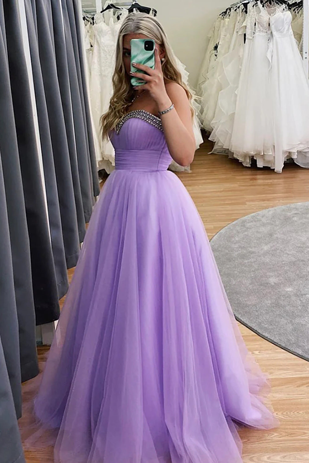 Purple Long Prom Dress with Beading in a Sweetheart A-Line Princess Cut