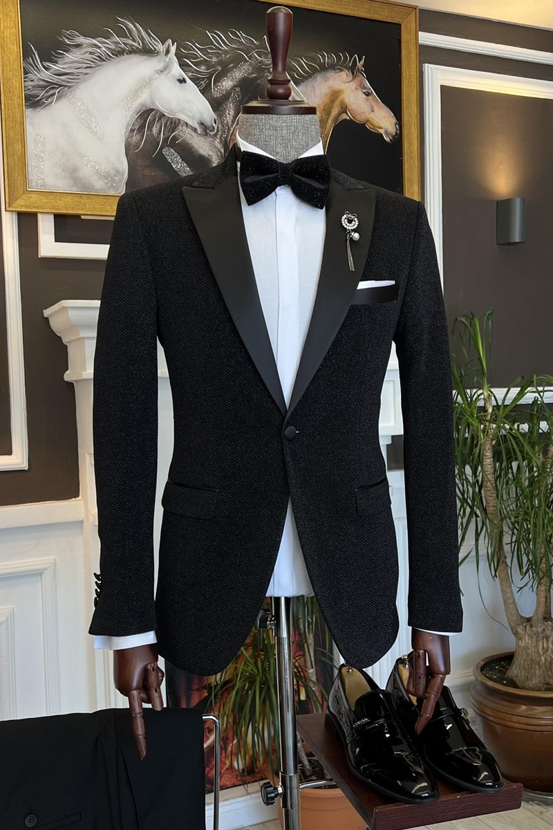 Fashion Black Peaked Lapel One-Button Two-Piece Men's Suits