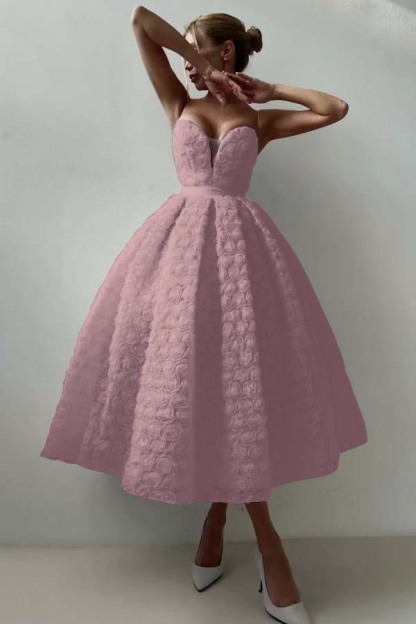 Strapless Sleeveless Long A Line Formal Dress With Appliques Belt