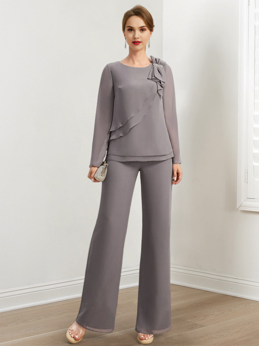 Beaded and Ruffled Chiffon Pantsuits for the Mother of the Bride