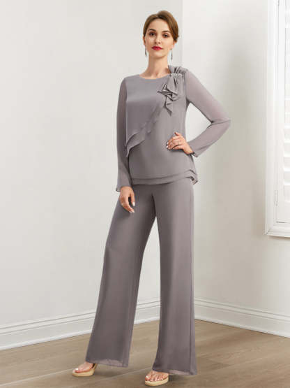Beaded and Ruffled Chiffon Pantsuits for the Mother of the Bride
