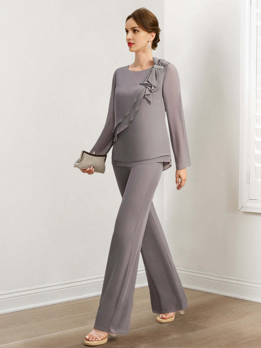 Beaded and Ruffled Chiffon Pantsuits for the Mother of the Bride
