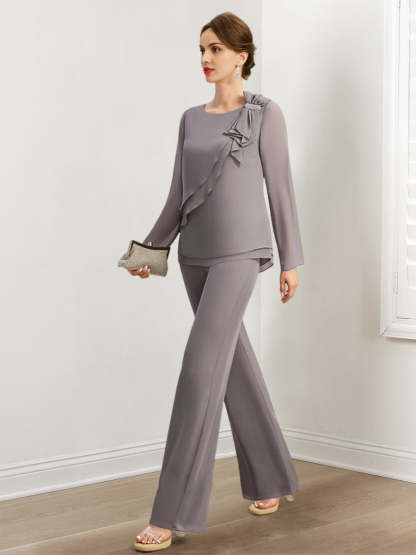 Beaded and Ruffled Chiffon Pantsuits for the Mother of the Bride