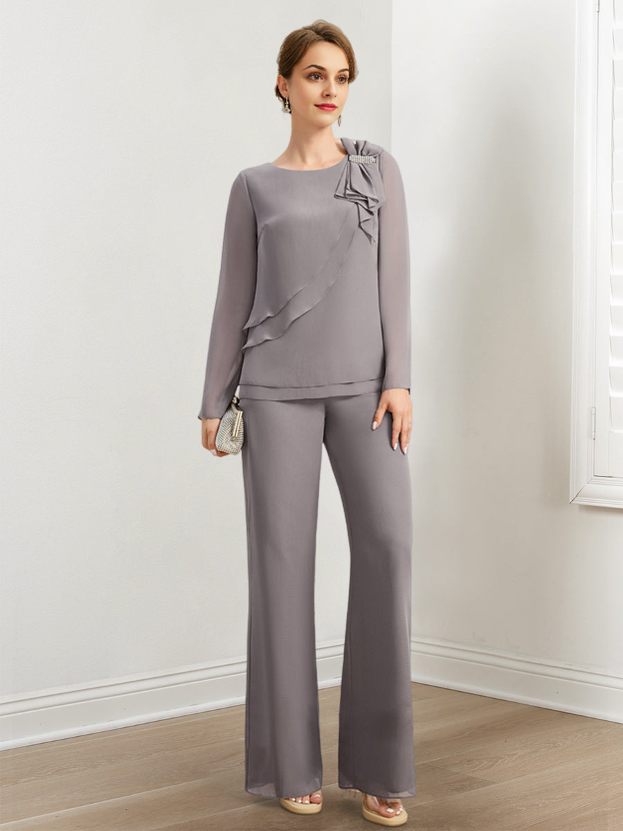 Beaded and Ruffled Chiffon Pantsuits for the Mother of the Bride