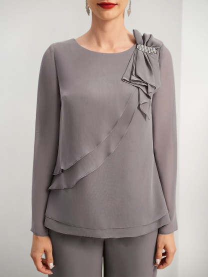 Beaded and Ruffled Chiffon Pantsuits for the Mother of the Bride