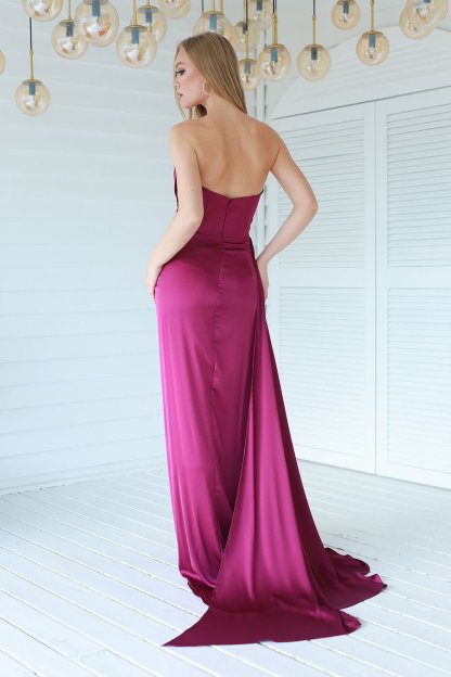 Fashionable Satin Maxi Strapless Wedding Guest or Prom Dress