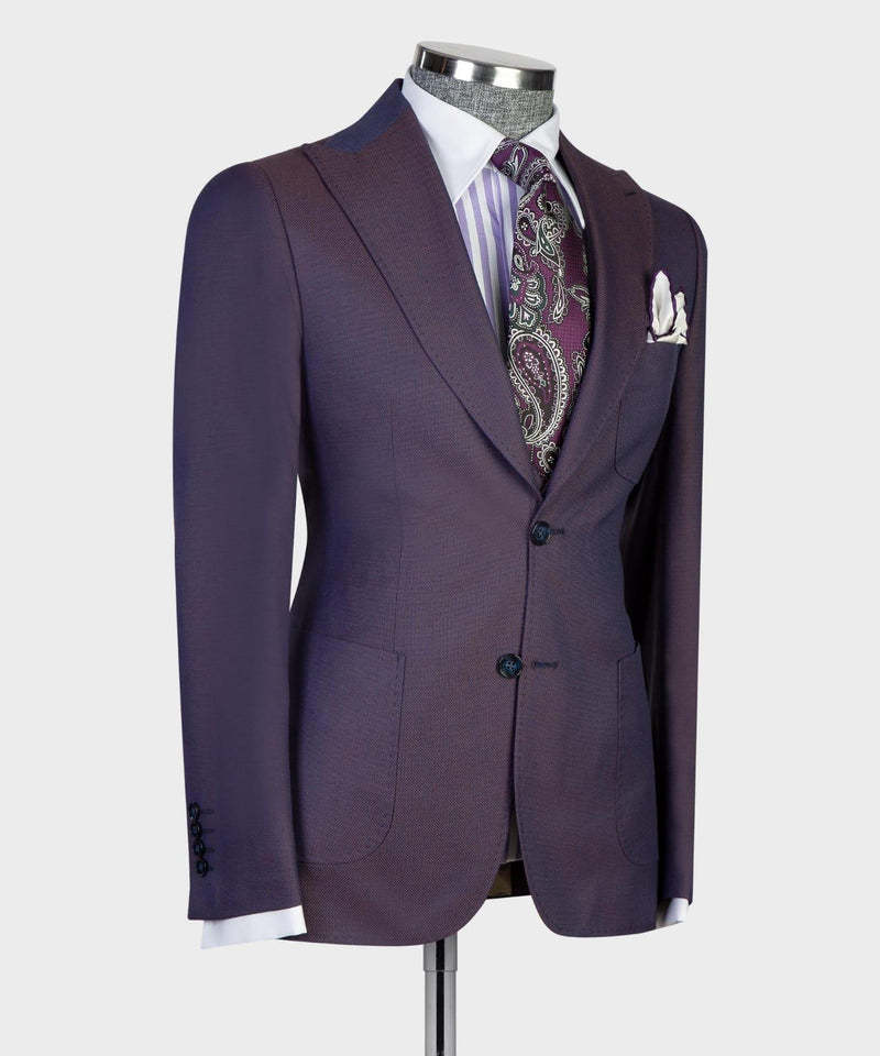 Modern Dark Purple Peaked Lapel Three-Piece Men's Suits for Business