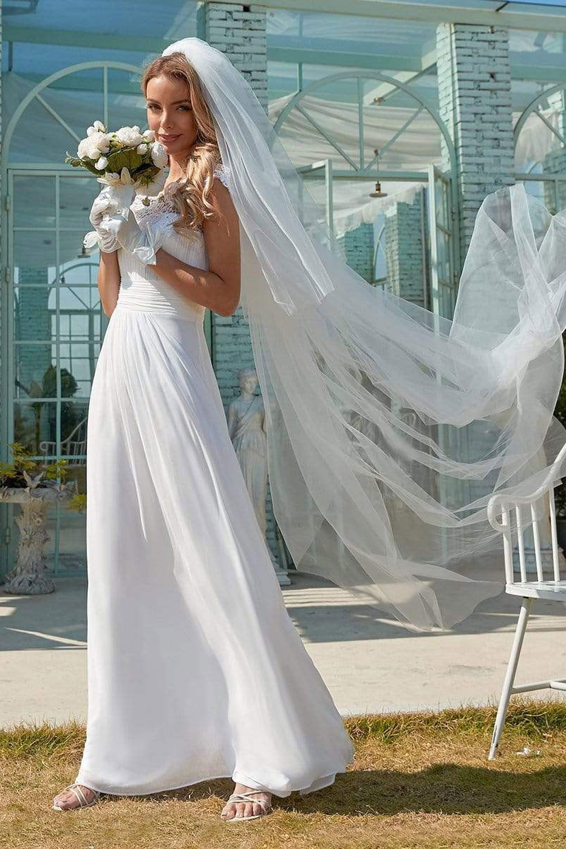 Chiffon White Wedding Dress with Appliques