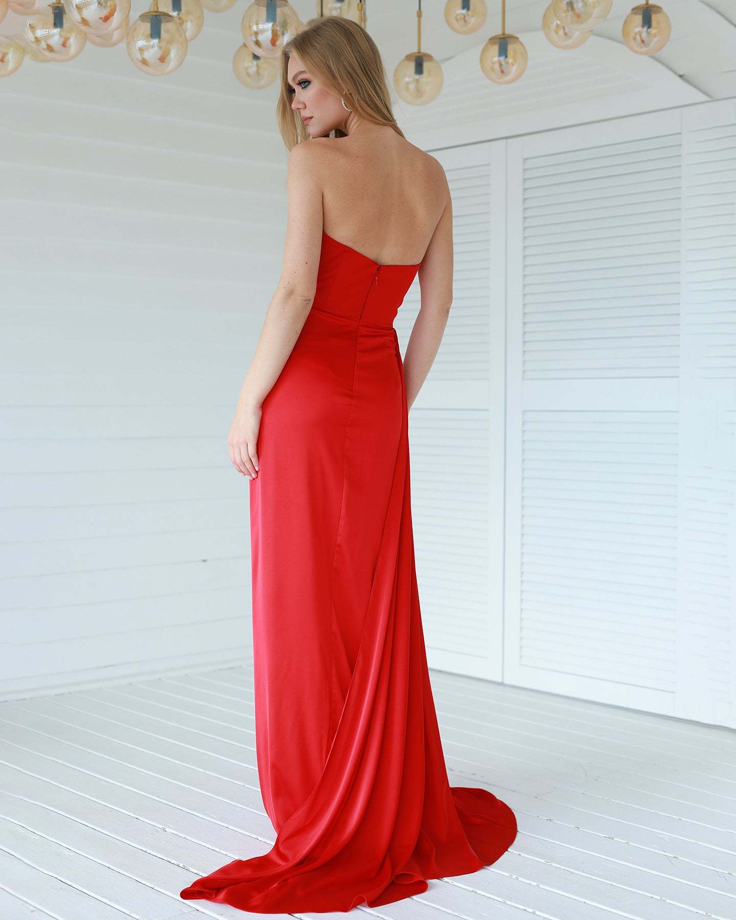 Fashionable Satin Maxi Strapless Wedding Guest or Prom Dress
