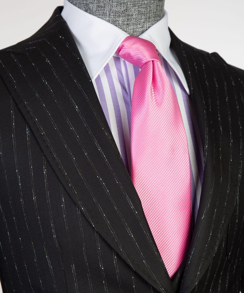 Modern Slim Fit Black Stripe Peaked Lapel Three-Piece Men's Suits
