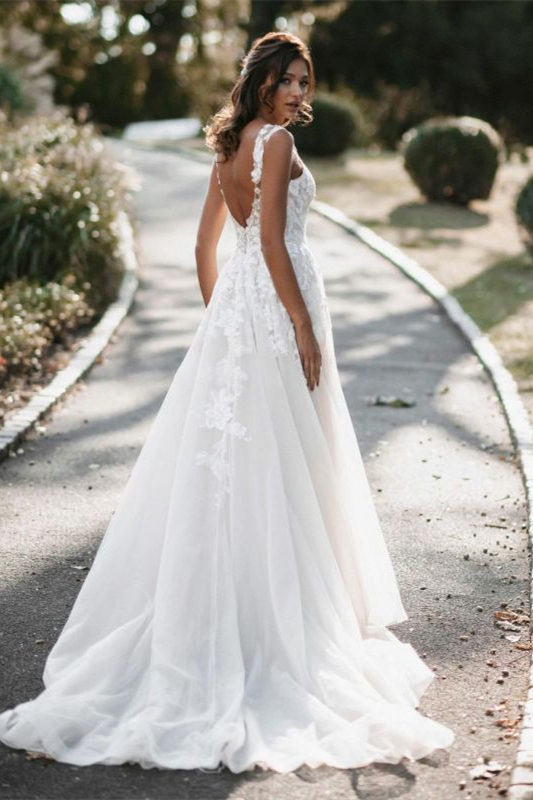 Cap Sleeves A-Line Tulle Lace Wedding Dress